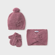 Mayoral Kışlık Kız Bebek Örme Atkı Eldiven Bere Set Koyu Pembe