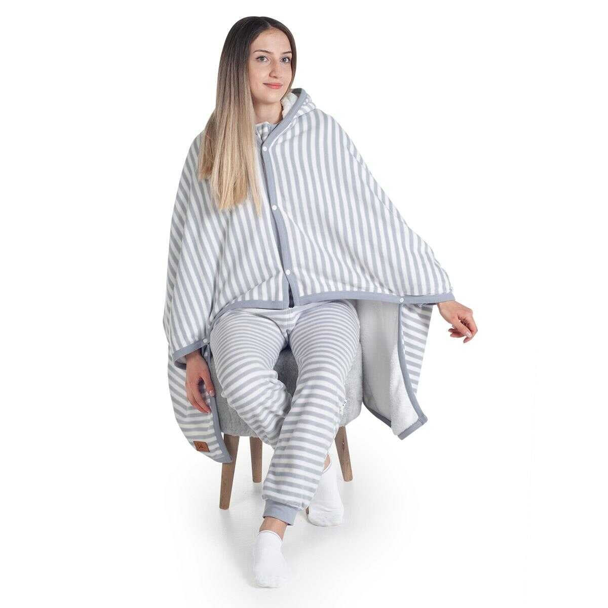 Owli Giyilebilir Polar Battaniye Yetişkin Gri