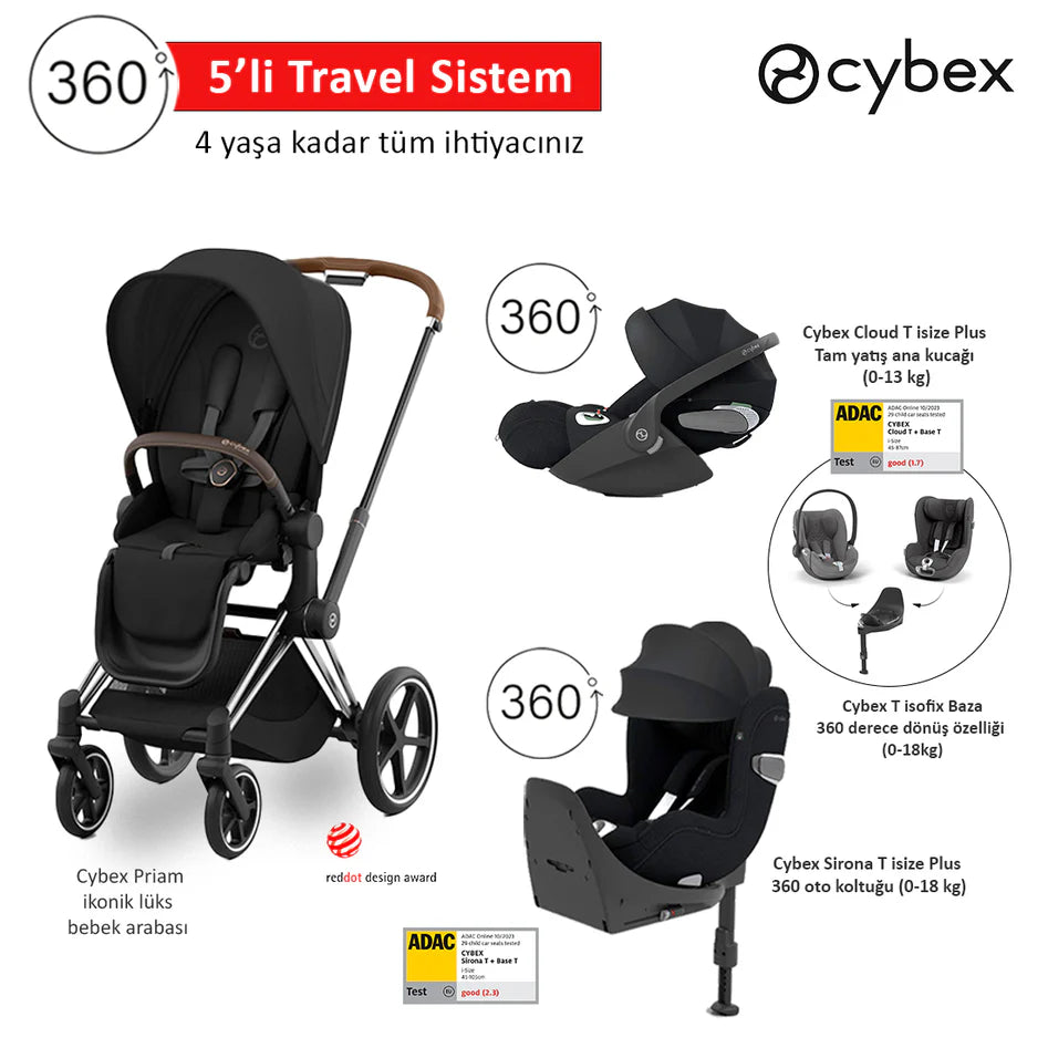 Cybex Priam Chrome Brown Cloud T Plus Baza Sirona T Plus Black Set