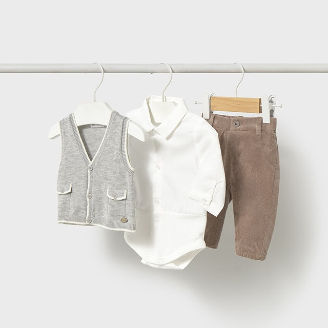 Mayoral Kışlık Erkek Bebek Body Yelek Pantolon Set Gri