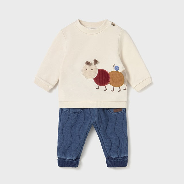 Mayoral Kışlık Erkek Bebek Sweatshirt Denim Pantolon 2'li Set Ekru