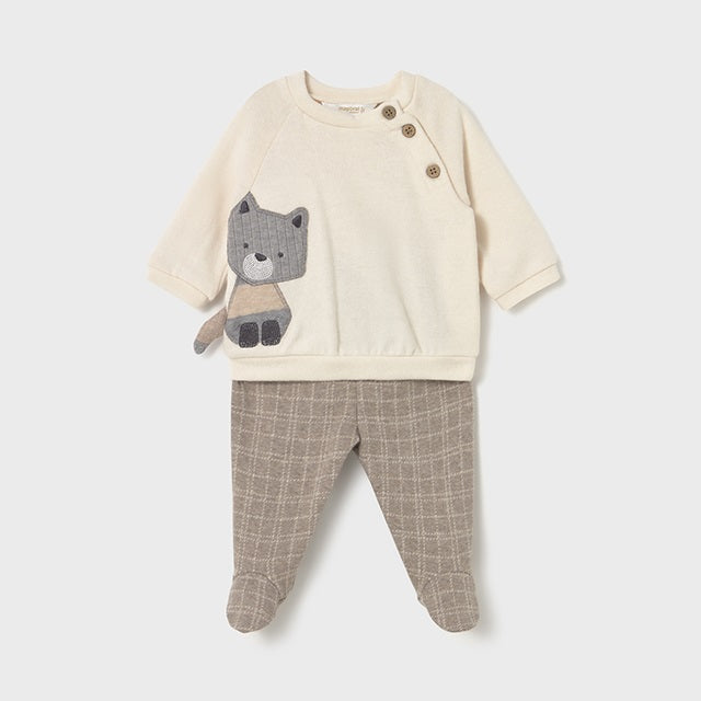 Mayoral Kışlık Erkek Bebek Sweatshirt Patikli Pantolon 2'li Set Ekru