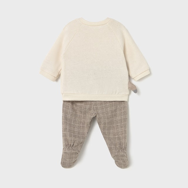 Mayoral Kışlık Erkek Bebek Sweatshirt Patikli Pantolon 2'li Set Ekru