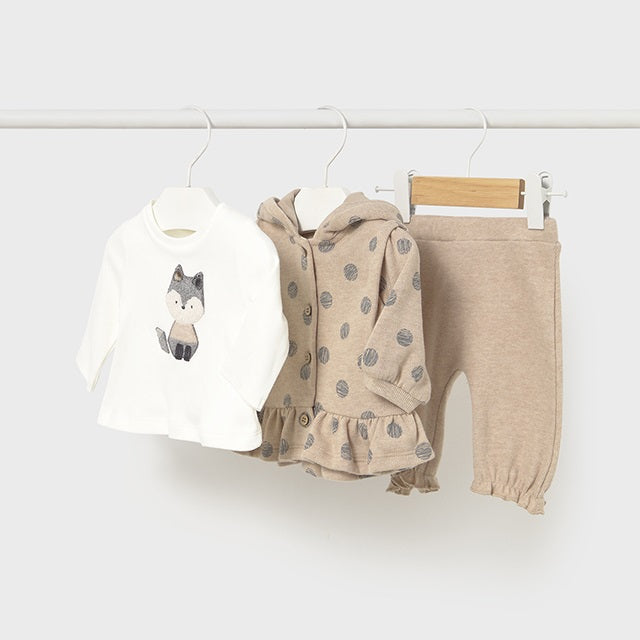 Mayoral Kışlık Kız Bebek Ceket Bluz Eşofman Set Bej