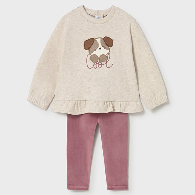 Mayoral Kışlık Kız Bebek Sweatshirt Tayt Pantolon Set Bej