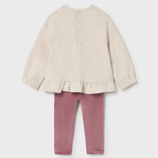 Mayoral Kışlık Kız Bebek Sweatshirt Tayt Pantolon Set Bej