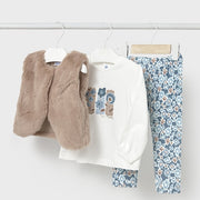 Mayoral Kışlık Kız Bebek Kürk Yelek Sweatshirt Tayt Pantolon Set Bej