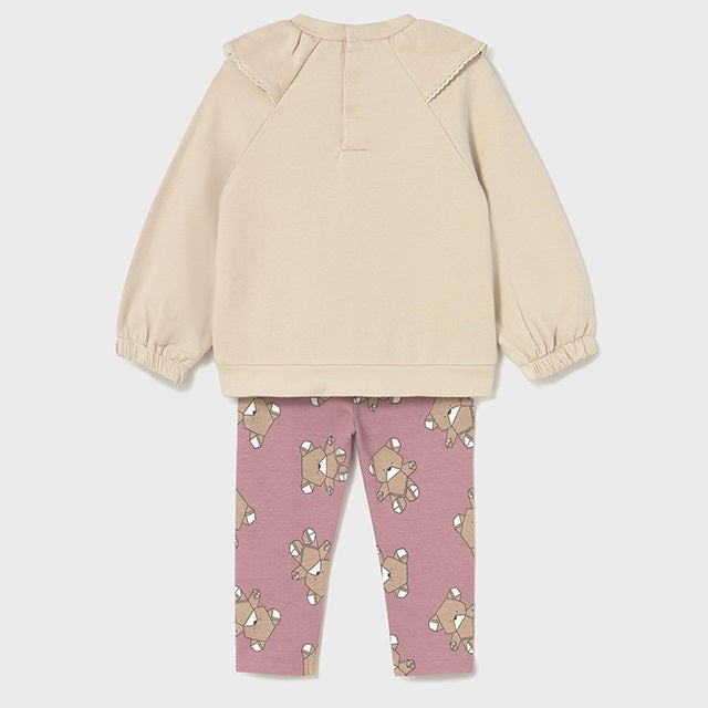 Mayoral Kışlık Kız Bebek Sweatshirt Tayt Pantolon Set Bej