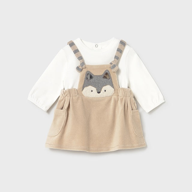 Mayoral Kışlık Kız Bebek Salopet Elbise Bej