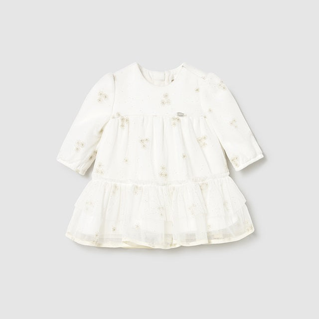 Mayoral Kışlık Kız Bebek Tül Elbise Ekru