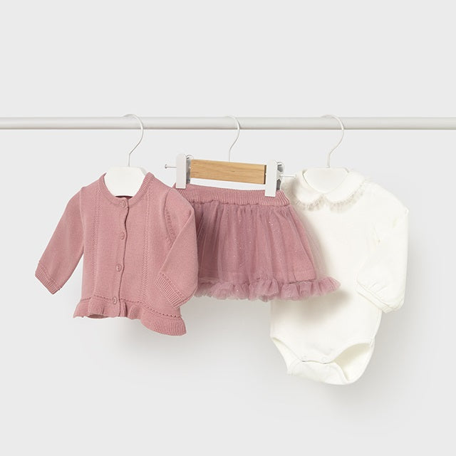 Mayoral Kışlık Kız Bebek Body Ceket Tütü Etek Set Pembe