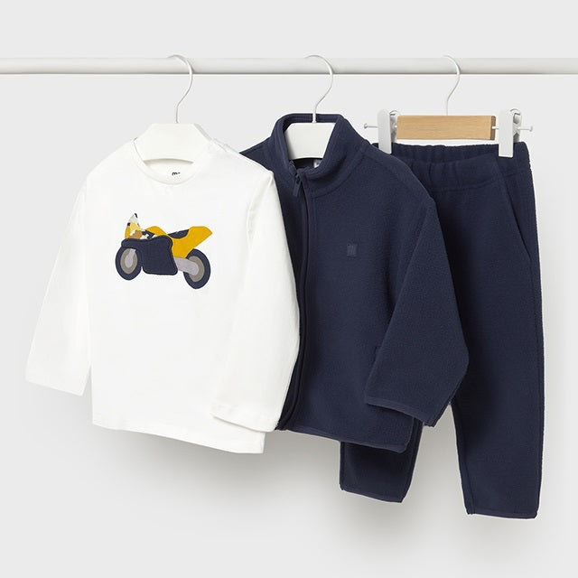 Mayoral Kışlık Erkek Bebek Ceket T-shirt Eşofman Üçlü Set Koyu Mavi