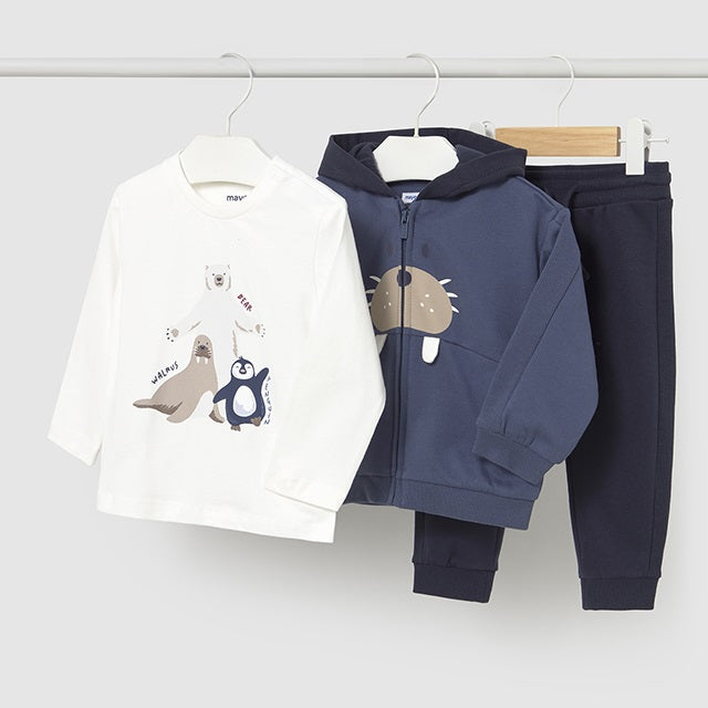 Mayoral Kışlık Erkek Bebek Ceket T-shirt Eşofman Üçlü Set Koyu Mavi