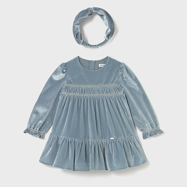 Mayoral Kışlık Kız Bebek Elbise Saç Bandı Set Mavi