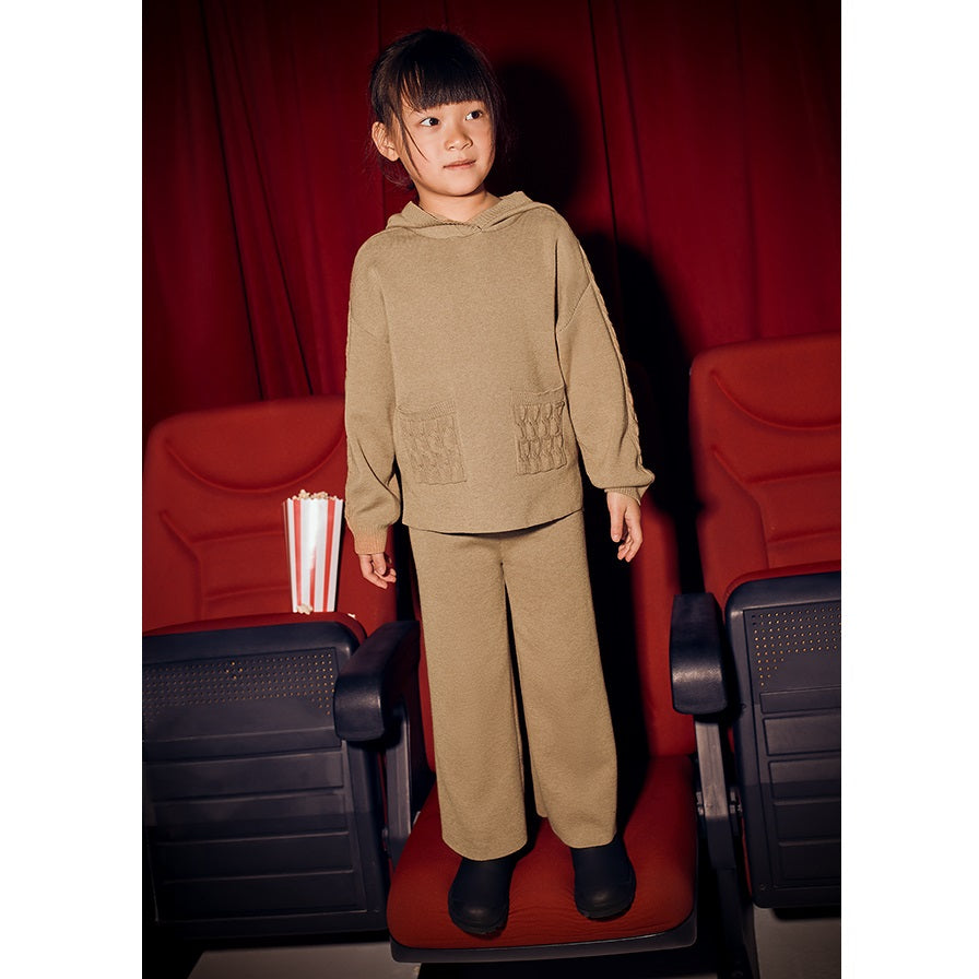 Mayoral Kışlık Kız Örme Kapşonlu Sweatshirt Pantolon Set Kahverengi