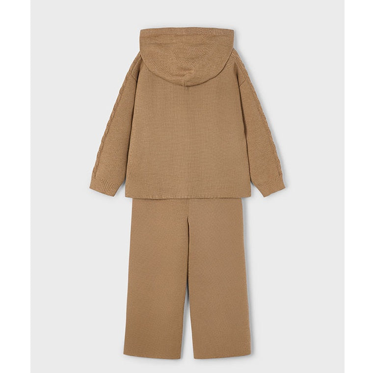 Mayoral Kışlık Kız Örme Kapşonlu Sweatshirt Pantolon Set Kahverengi