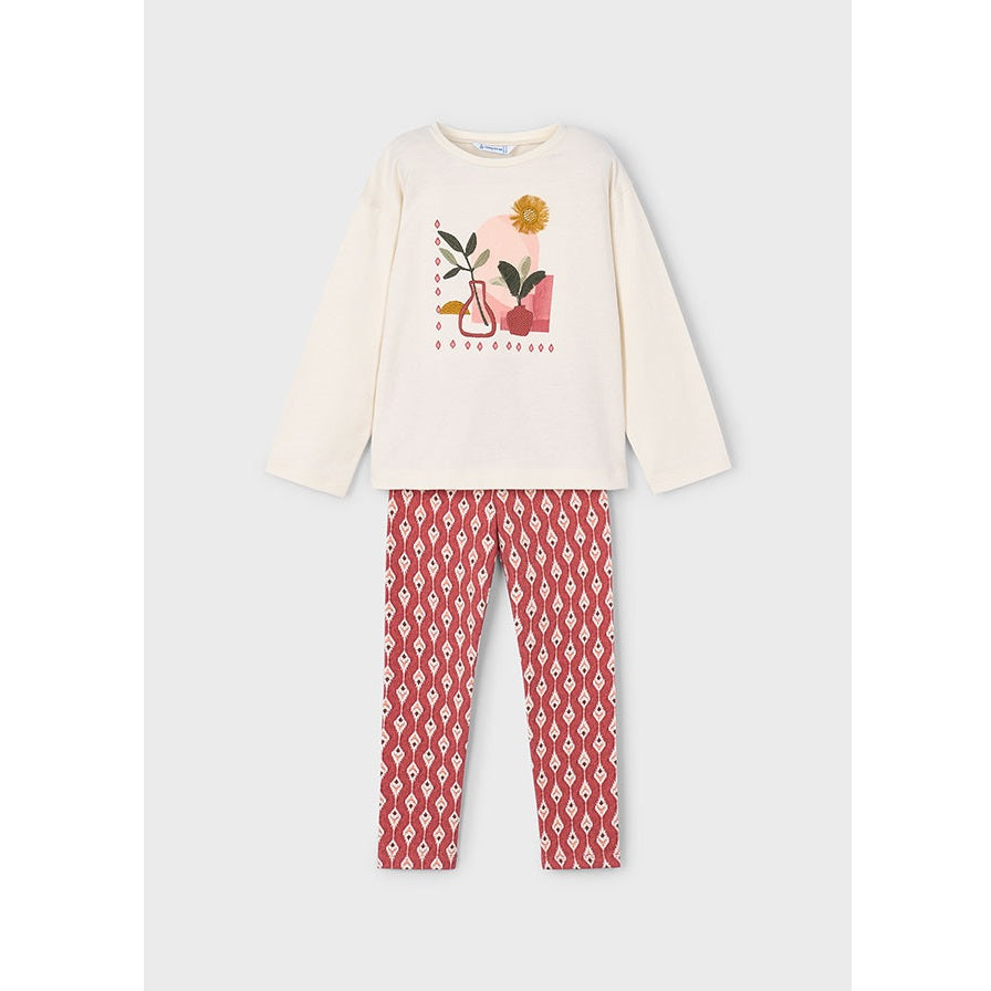 Mayoral Kışlık Kız Uzun Kol T-shirt Tayt Set Ekru