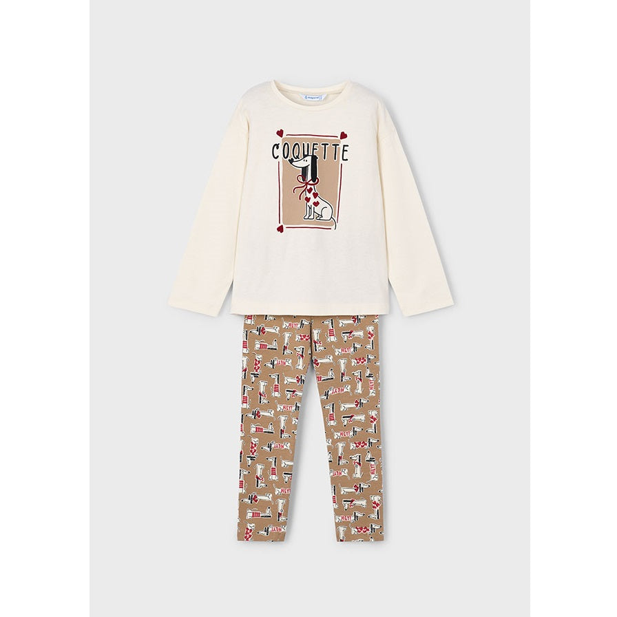 Mayoral Kışlık Kız Uzun Kol T-shirt Tayt Set Ekru