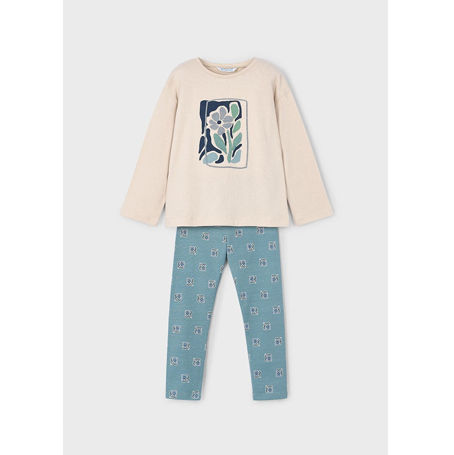 Mayoral Kışlık Kız Uzun Kol T-shirt Tayt Set Bej