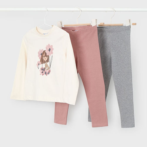 Mayoral Kışlık Kız Uzun Kol T-shirt Tayt Üçlü Set Pembe