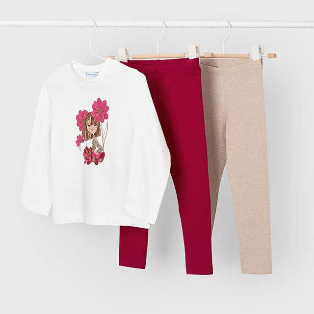 Mayoral Kışlık Kız Uzun Kol T-shirt Tayt Üçlü Set Kırmızı