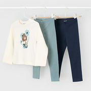 Mayoral Kışlık Kız Uzun Kol T-shirt Tayt Üçlü Set Yeşil