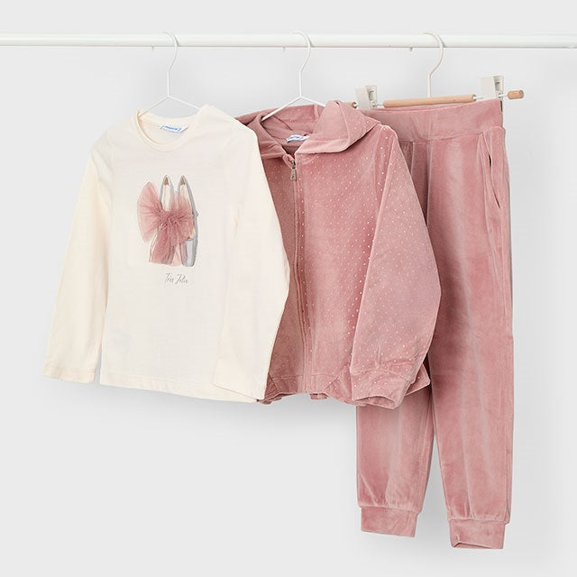 Mayoral Kışlık Kız Kapşonlu Ceket T-shirt Eşofman Üçlü Set Pembe