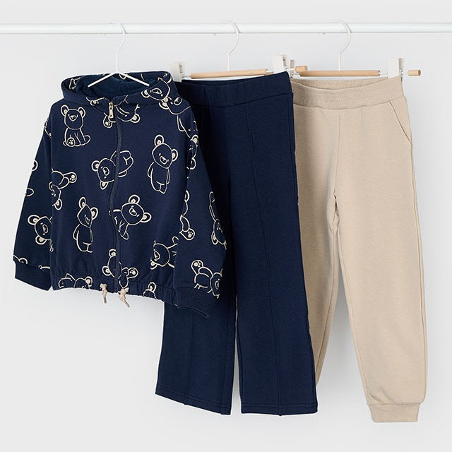 Mayoral Kışlık Kız Kapşonlu Ceket Eşofman Üçlü Set Lacivert