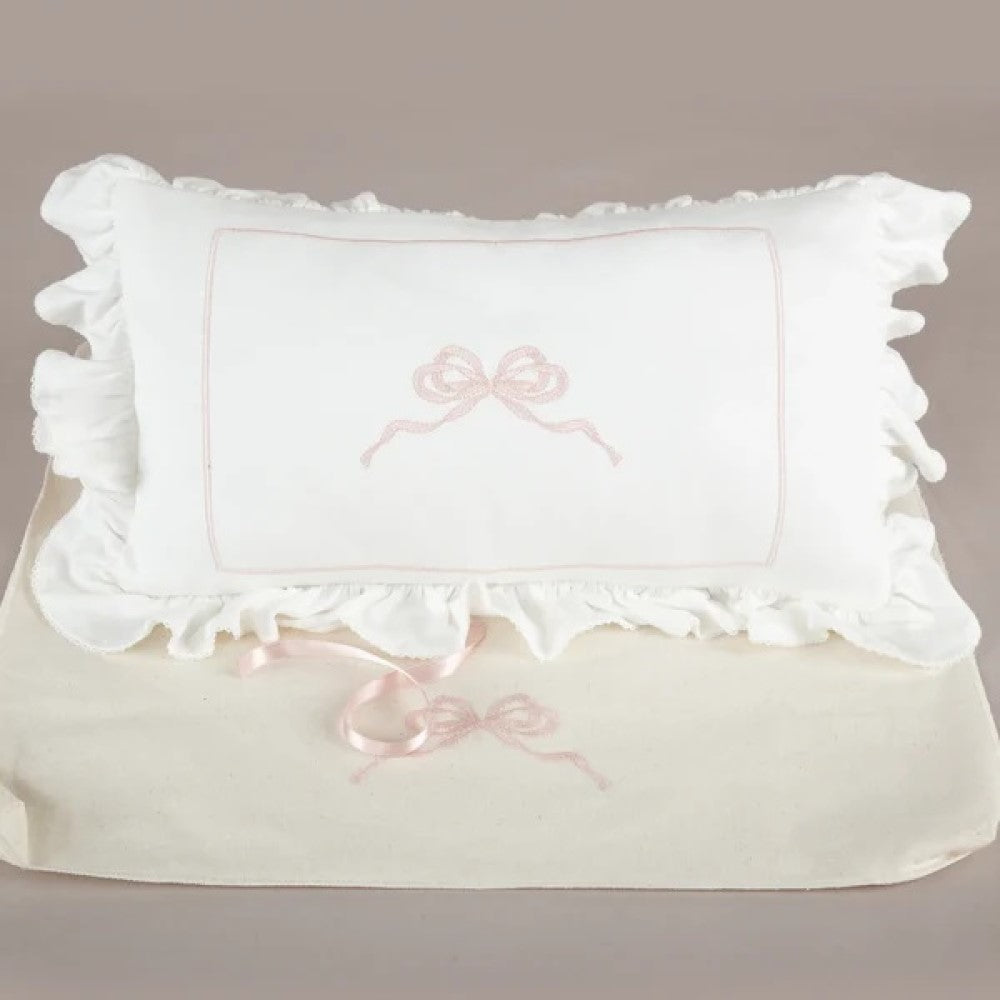 Mayys Baby Nazenin Pembe Fiyonk Nakışlı Tığ İşi Süslemeli Fırfırlı Dekoratif Yastık+ Puset Örtüsü Krem