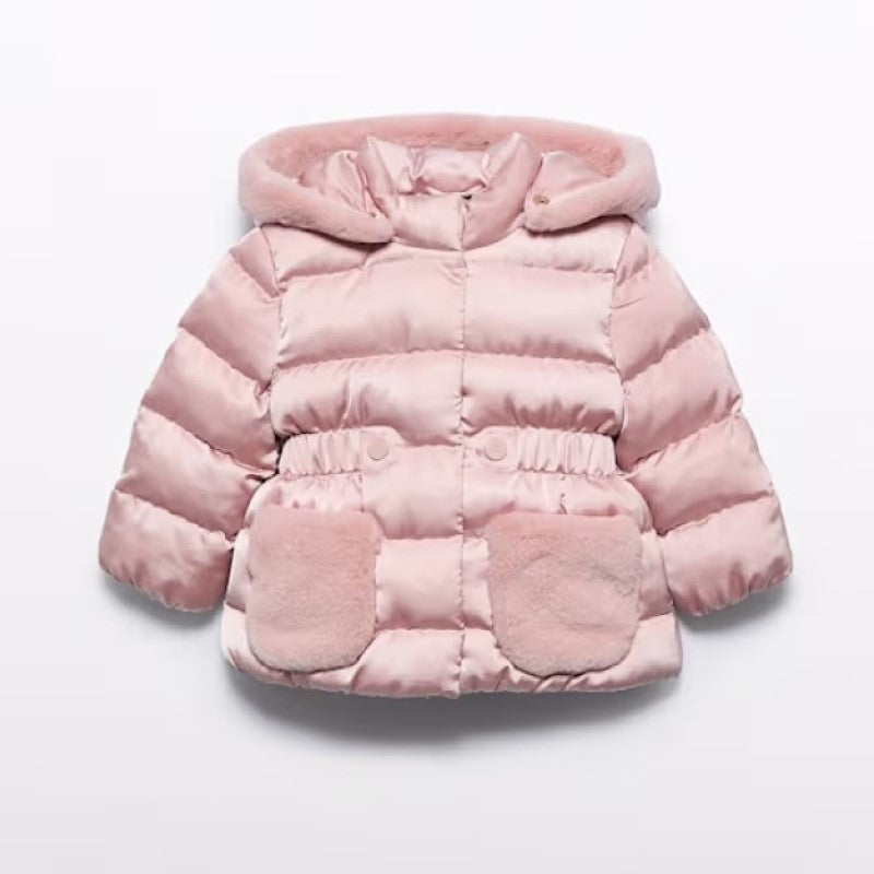 Abel & Lula Kışlık Kız Kapşonlu Kürklü Mont Pembe