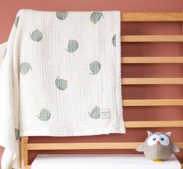 Mama Yoyo Whaley - Organik Bebek Battaniyesi 4 Kat Müslin 90*120