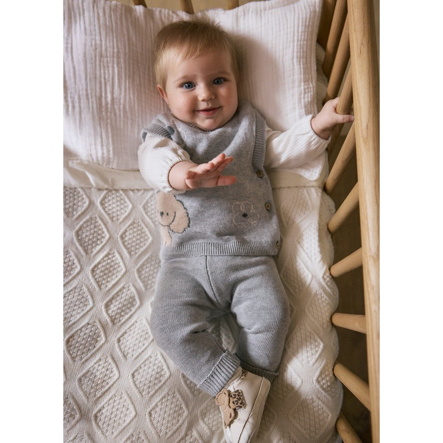 Mayoral Kışlık Kız Bebek Bluz Örgü Yelek Pantolon Set Gri
