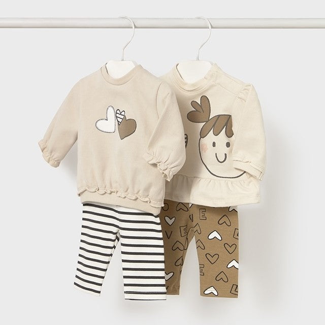 Mayoral Kışlık Kız Bebek Sweatshirt Tayt Dörtlü Set Bej