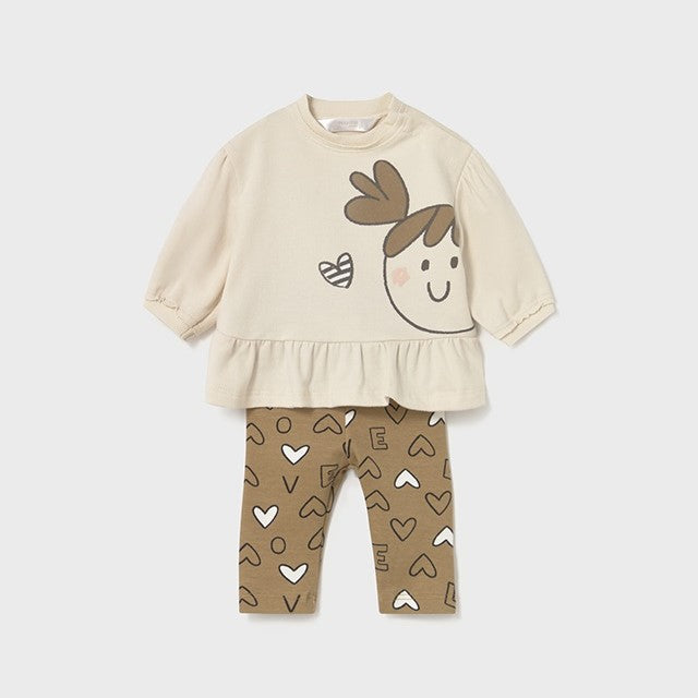 Mayoral Kışlık Kız Bebek Sweatshirt Tayt Dörtlü Set Bej
