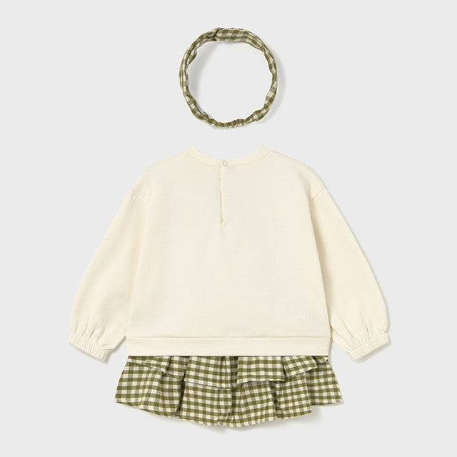 Mayoral Kışlık Kız Bebek Sweatshirt Saç Bandı Etek Üçlü Set Yeşil