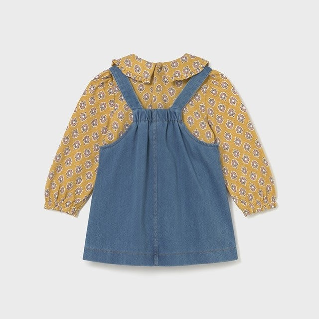 Mayoral Kışlık Kız Bebek Bluz Denim Salopet İkili Set Mavi