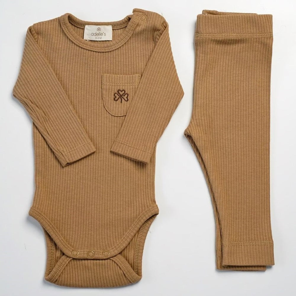 Adelie's Organik Pamuklu Uzun Kollu Pijama Takımı Açık Kahve