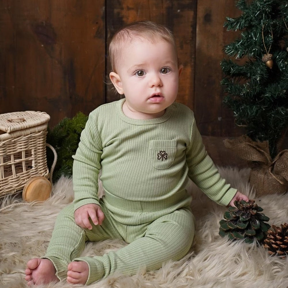 Adelie's Organik Pamuklu Uzun Kollu Pijama Takımı Fıstık Yeşili