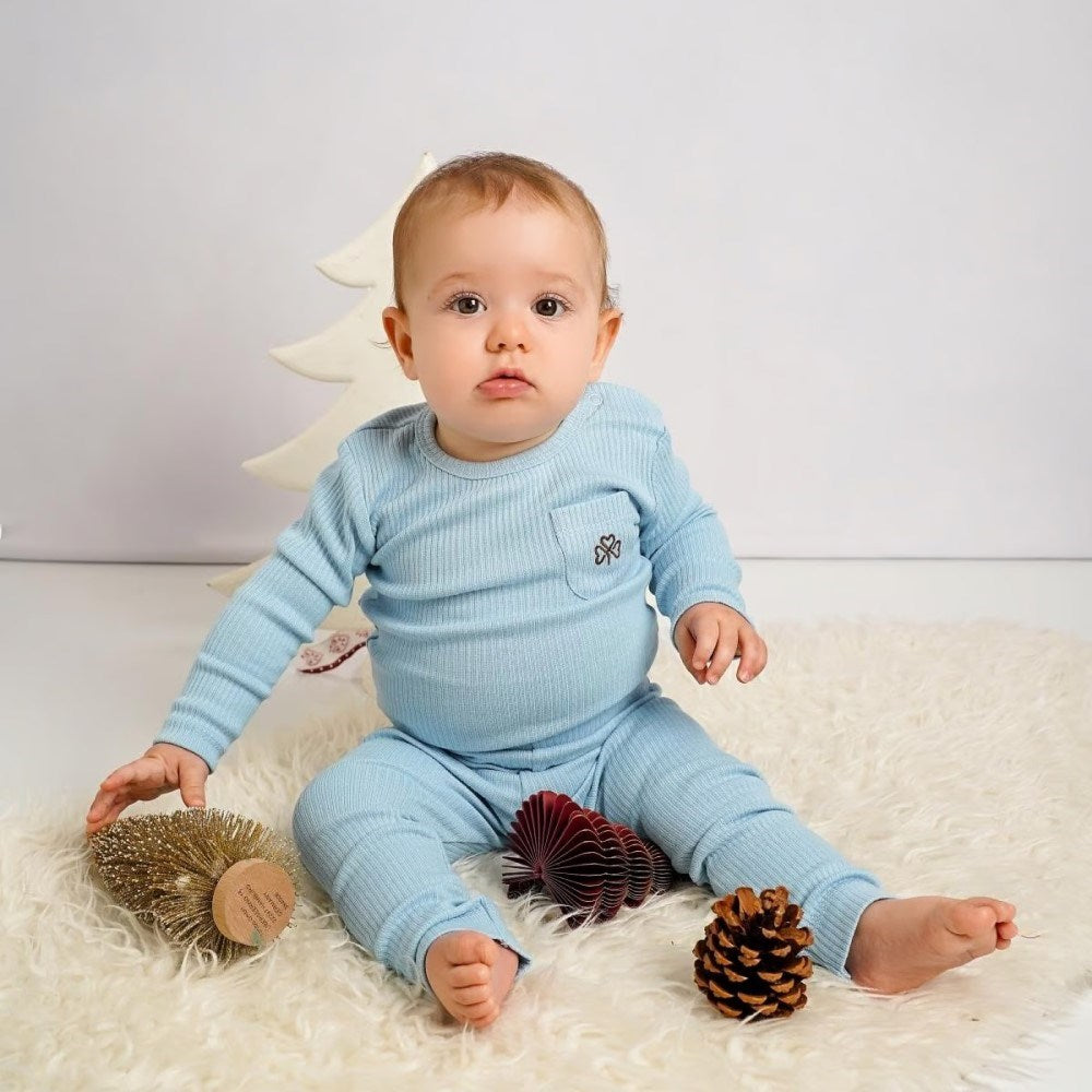 Adelie's Organik Pamuklu Uzun Kollu Pijama Takımı Mavi