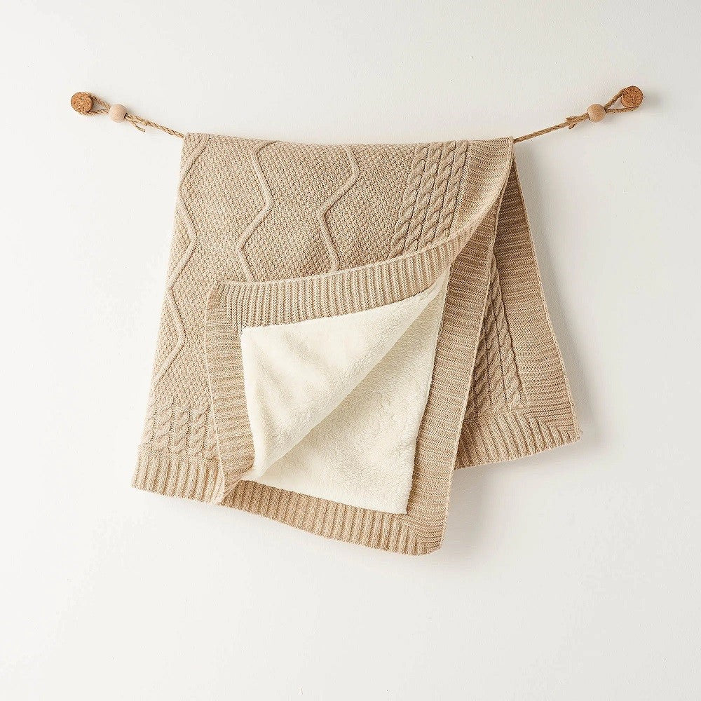 Andywawa Bebek İçi Kürklü Triko Örme Battaniye Bej