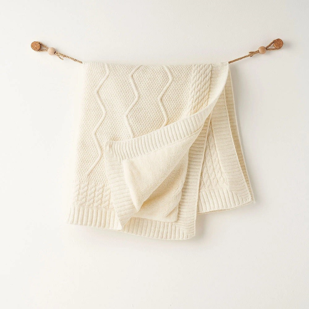 Andywawa Bebek İçi Kürklü Triko Örme Battaniye Ekru