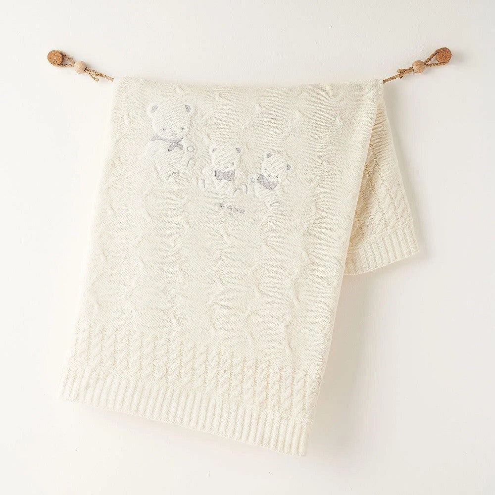 Andywawa Bebek İçi Kürklü Triko Örme Battaniye Ekru