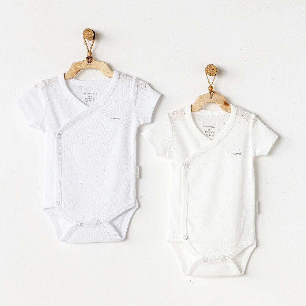 Andywawa Bebek Kısa Kol Zıbın Body 2'li Set Ekru