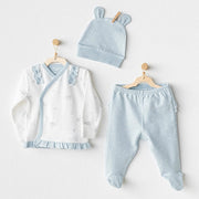 Andywawa Bebek Patikli Zıbın Şapka Takım 3'lü Set - Bunny Bear Mavi