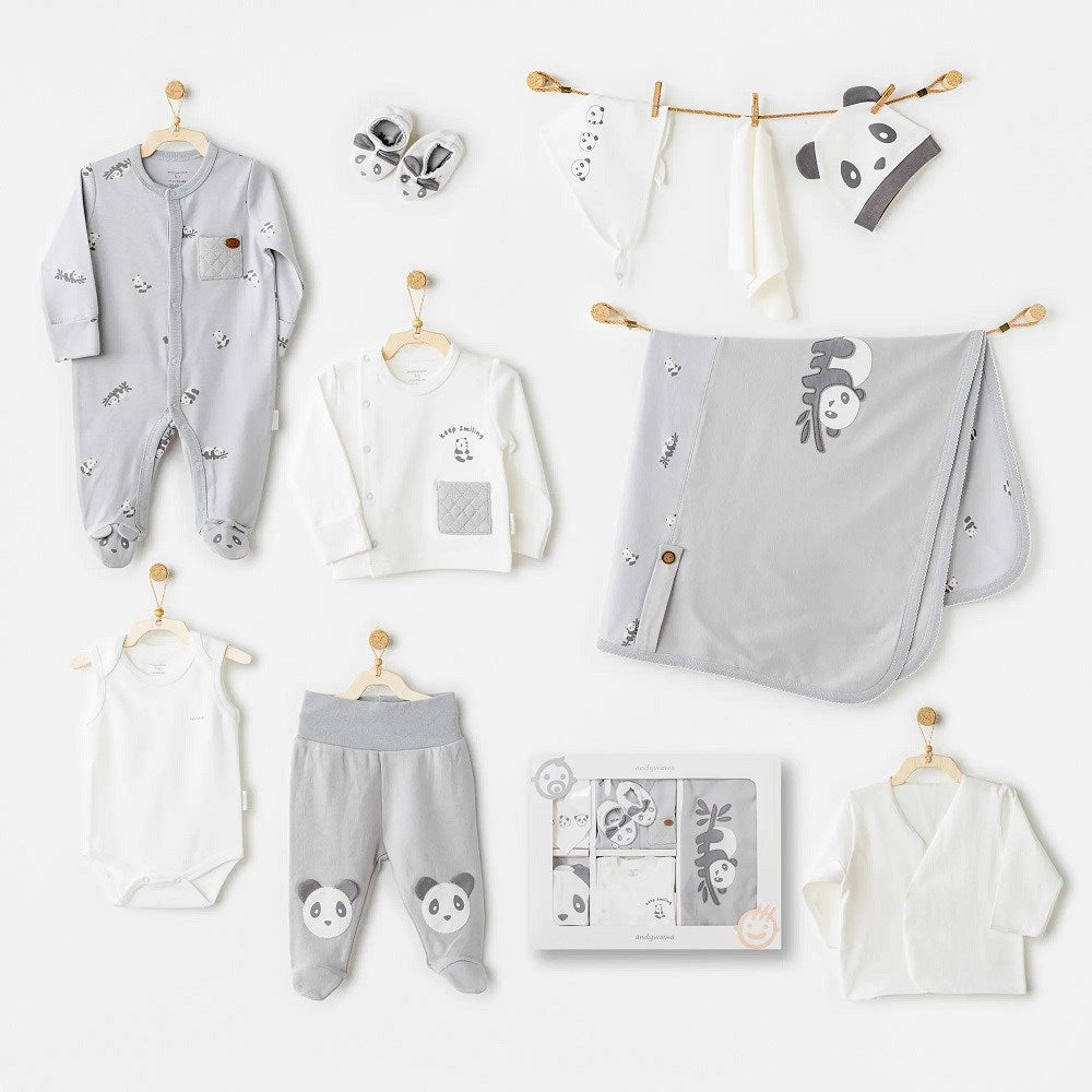 Andywawa Erkek Bebek 10'lu Hastane Çıkış Seti- Keep Smiling Gri