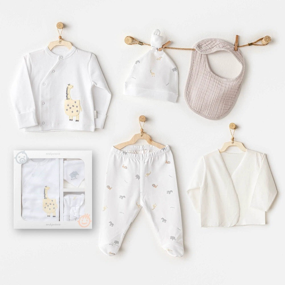 Andywawa Erkek Bebek 5'li Hastane Çıkış Seti Little King Beyaz