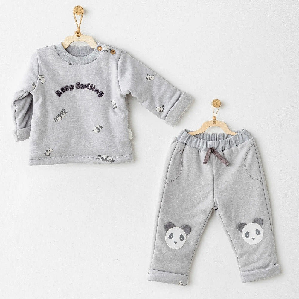 Andywawa Erkek Bebek Fiber Dolgulu 2'li Takım - Panda Gri