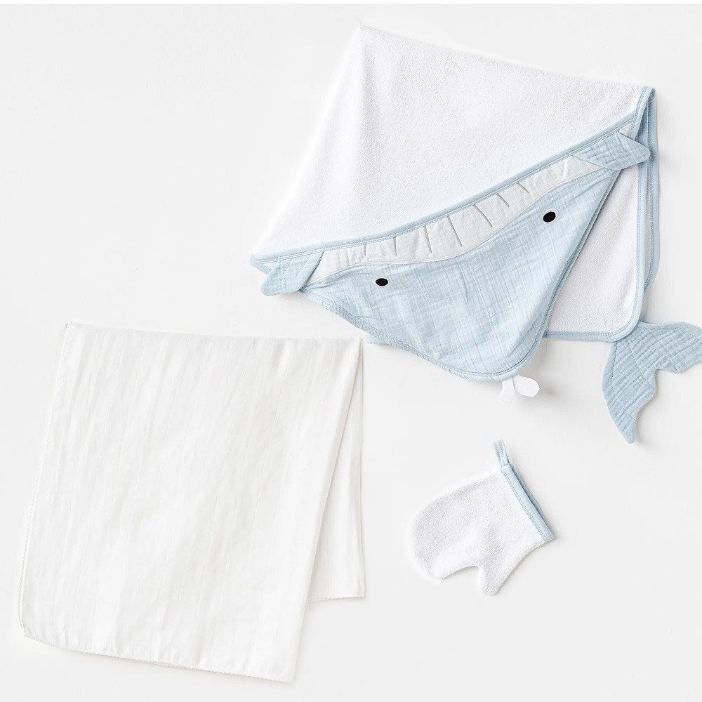 Andywawa Erkek Bebek Müslin Banyo Havlu 3'lü Set Mavi
