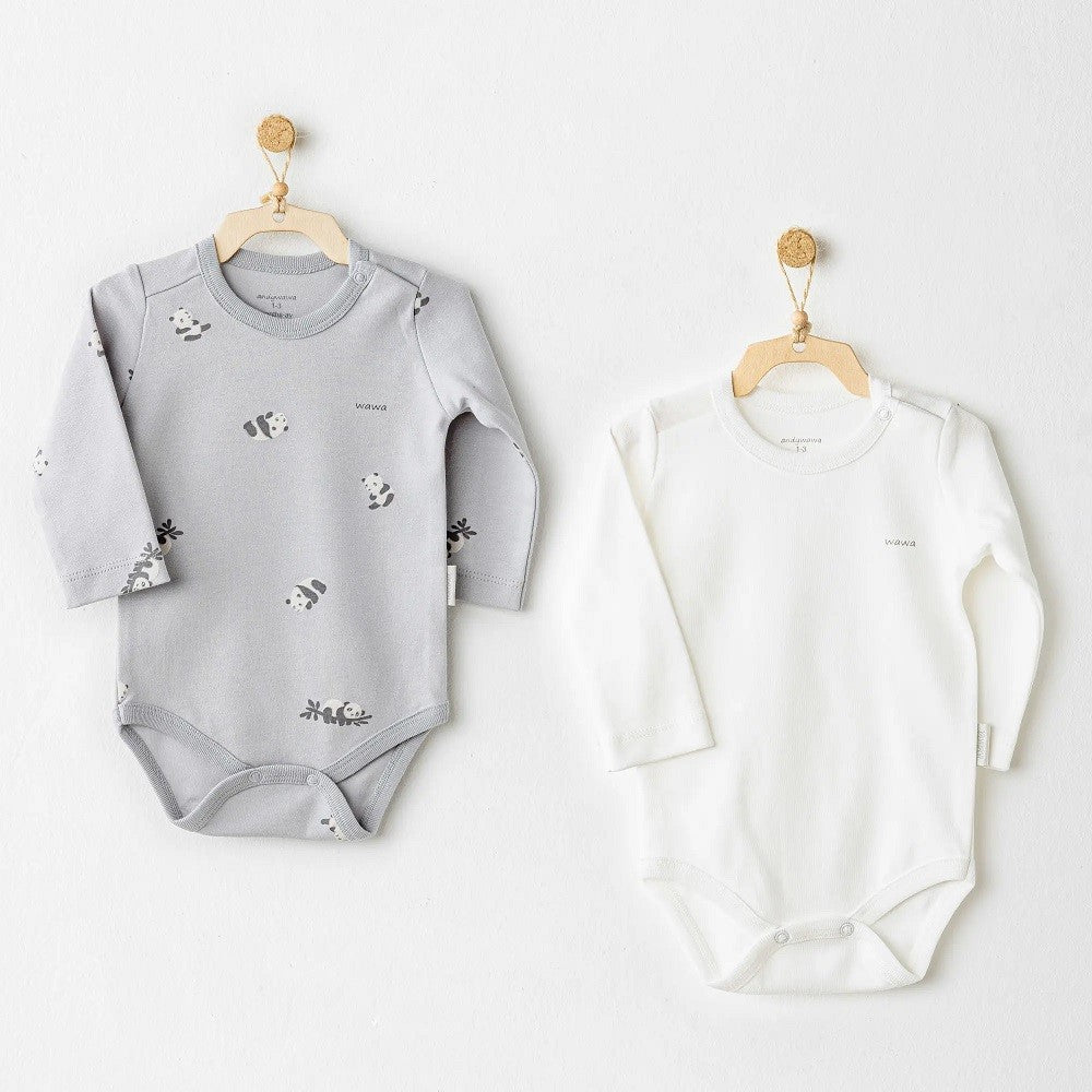 Andywawa Erkek Bebek Uzun Kollu 2'li Body Gri