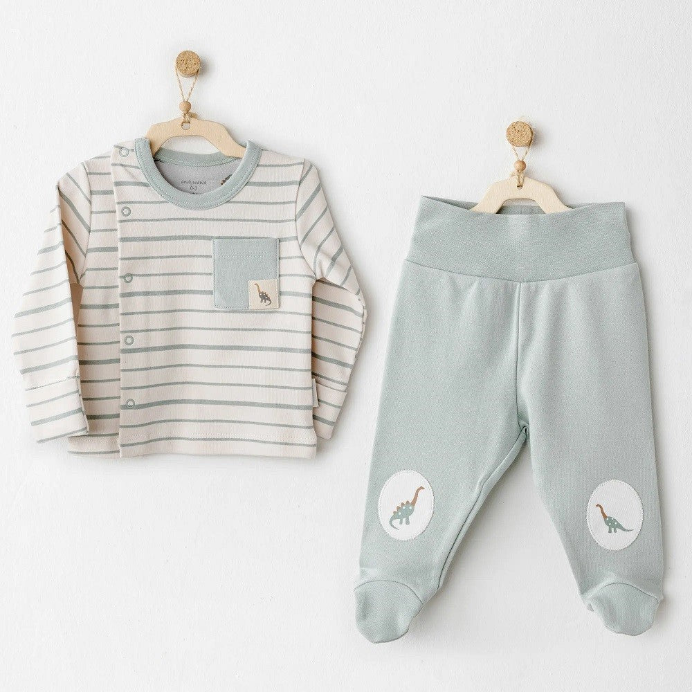 Andywawa Erkek  Bebek Zıbın Takım 2'li Set-Dinozor Yeşil